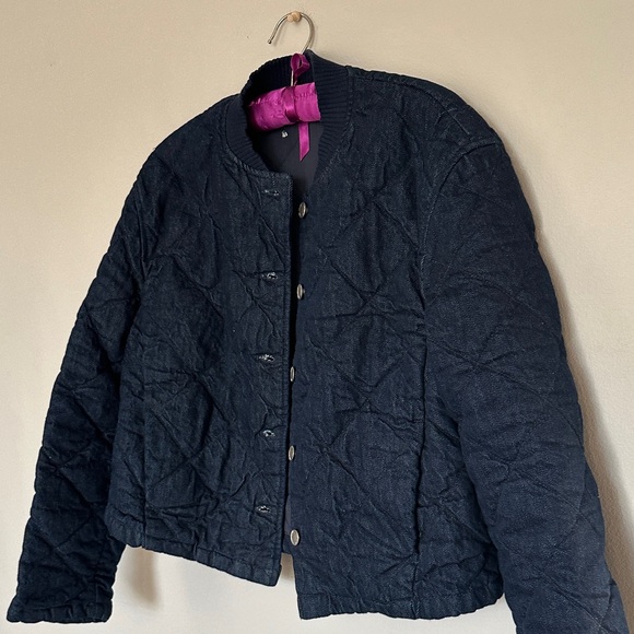 Zara Dark Denim Quilted Bomber Jacket - Picture 6 of 7